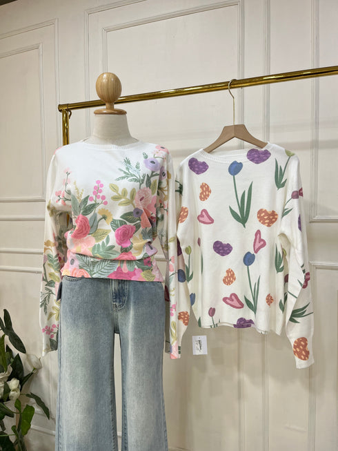 Winter Knitted Floral Print Pullover